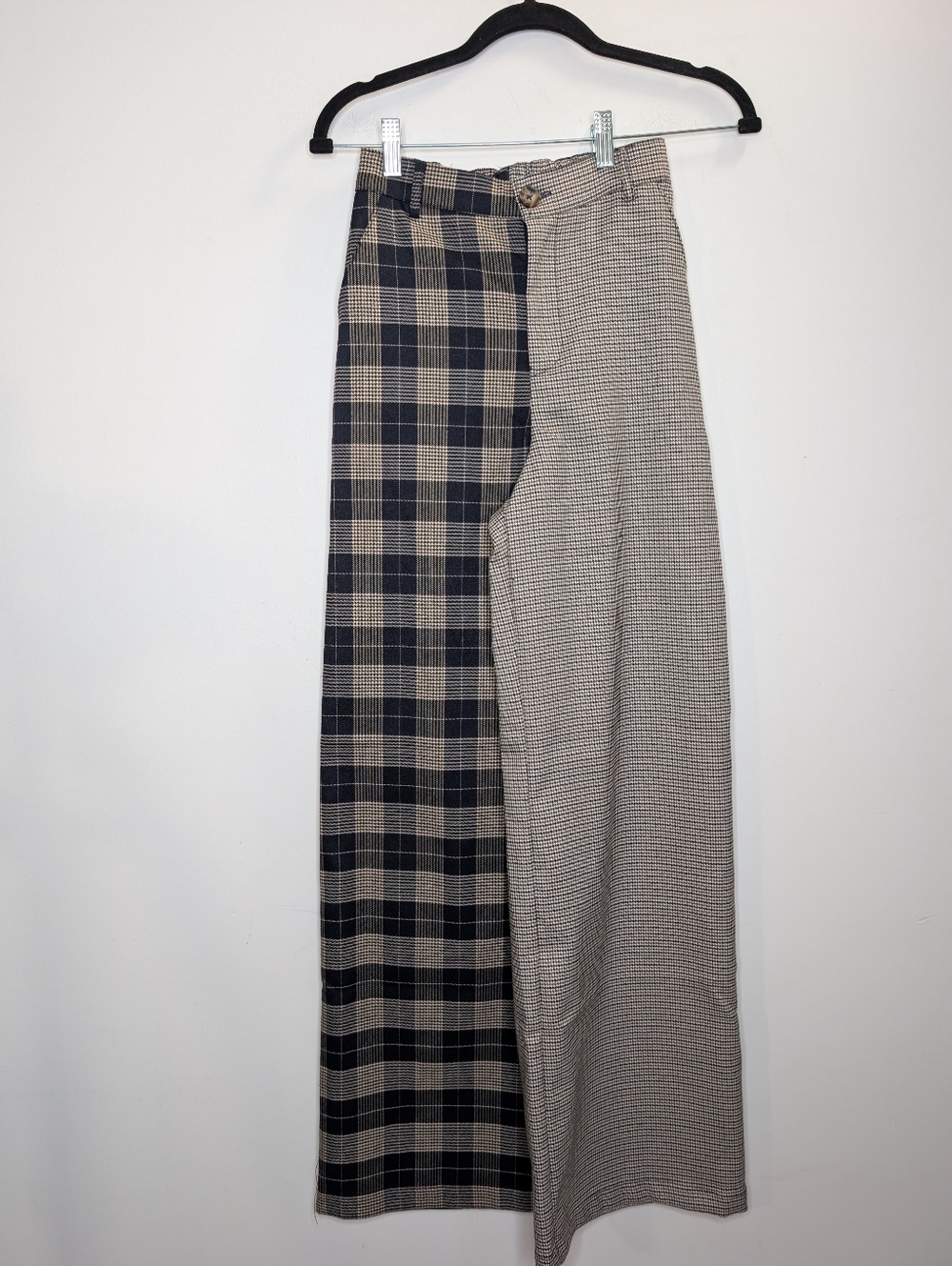 BP. Split Plaid Wide Leg Pants | Mixed Print Trouser XXS - Picture 2 of 6